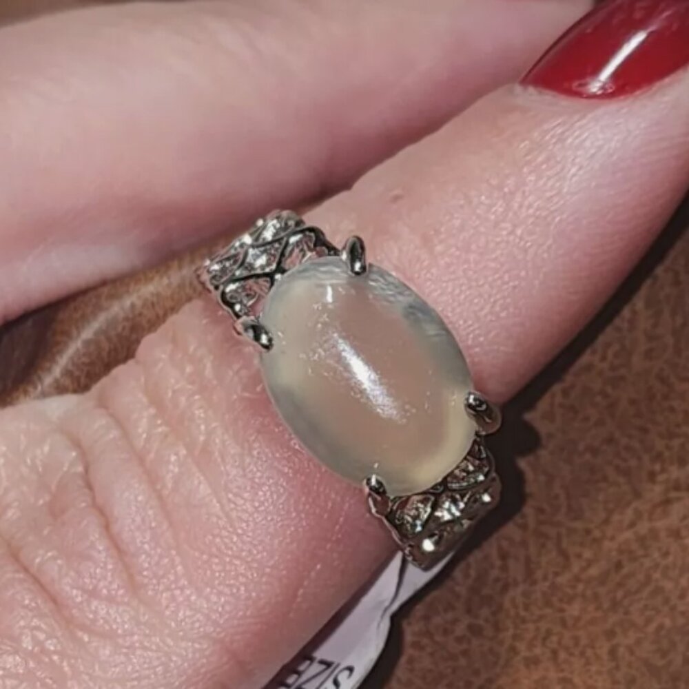 Prehnite Genuine Gemstone Cocktail Ring Size 9 Divination Healing Jewelry